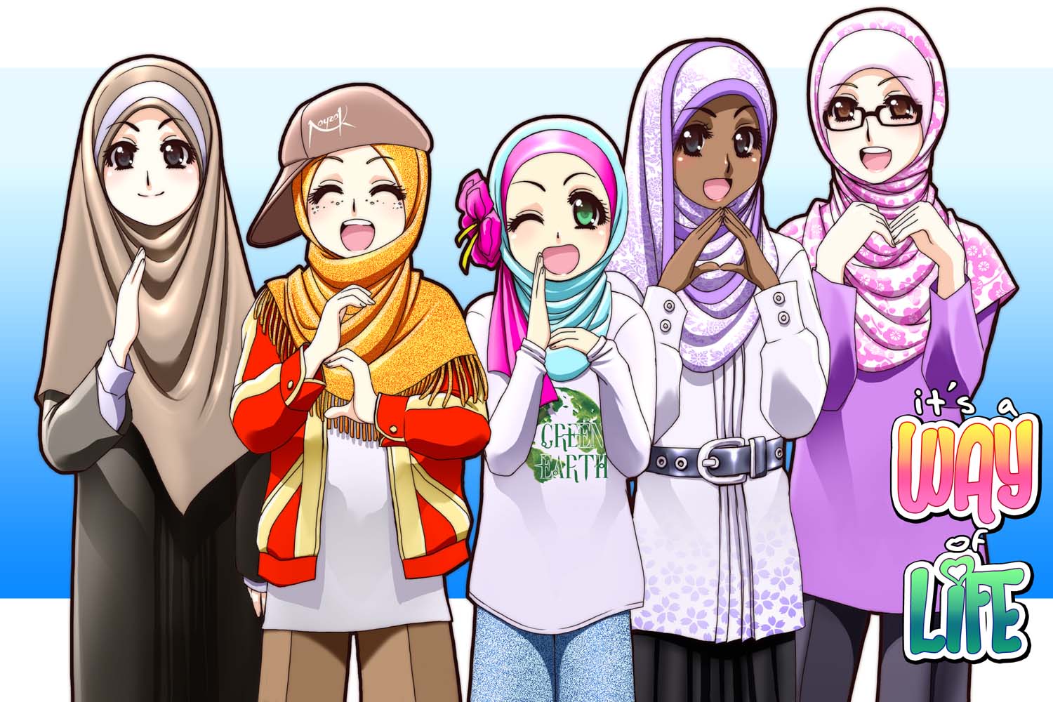 We love Islam - Hijabi Muslim sisters anime style cartoon manga
