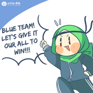 Japanese Hijabi Muslim character playing sports in comics