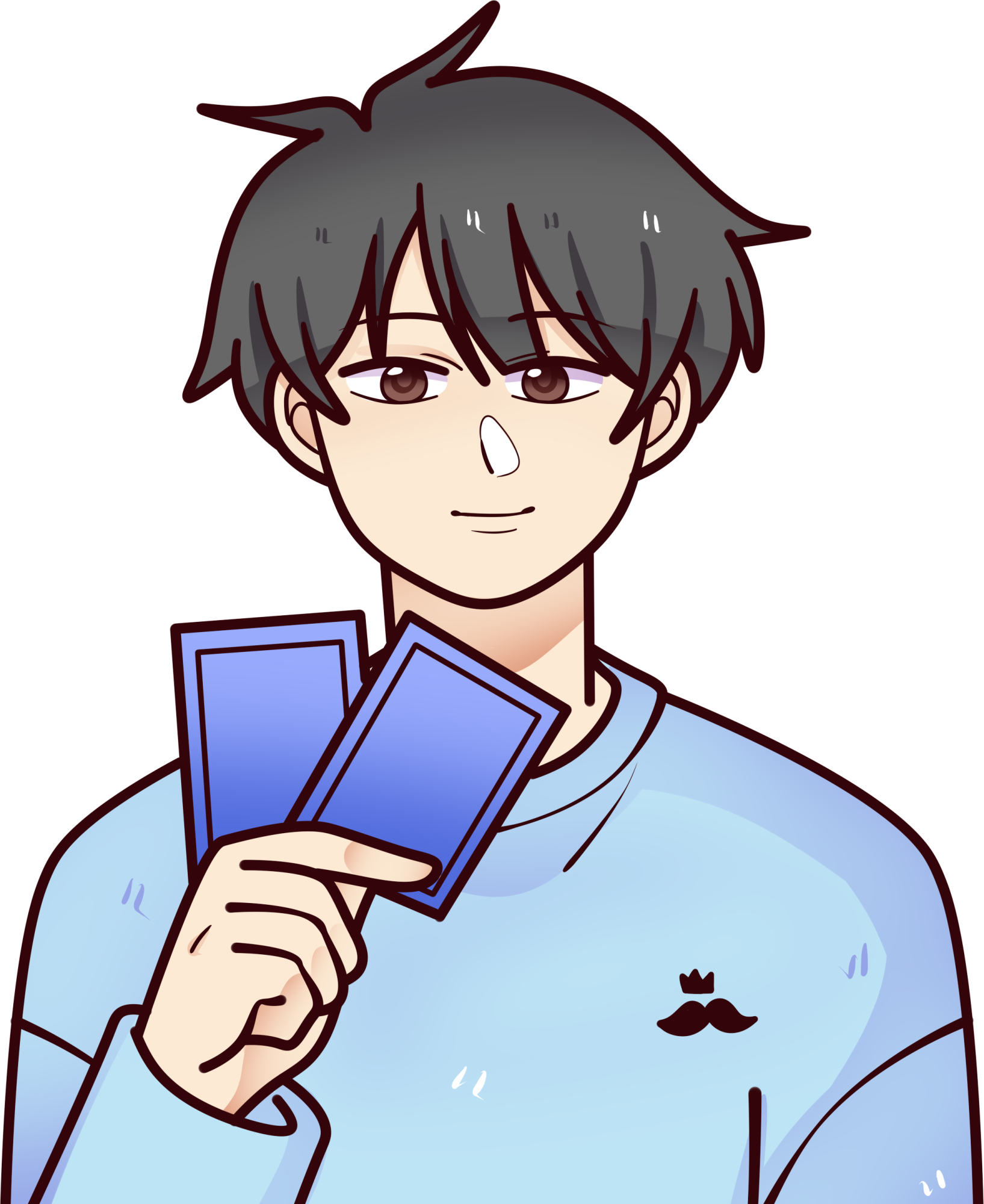 Muslim Manga creator holding drawing and planning cards
